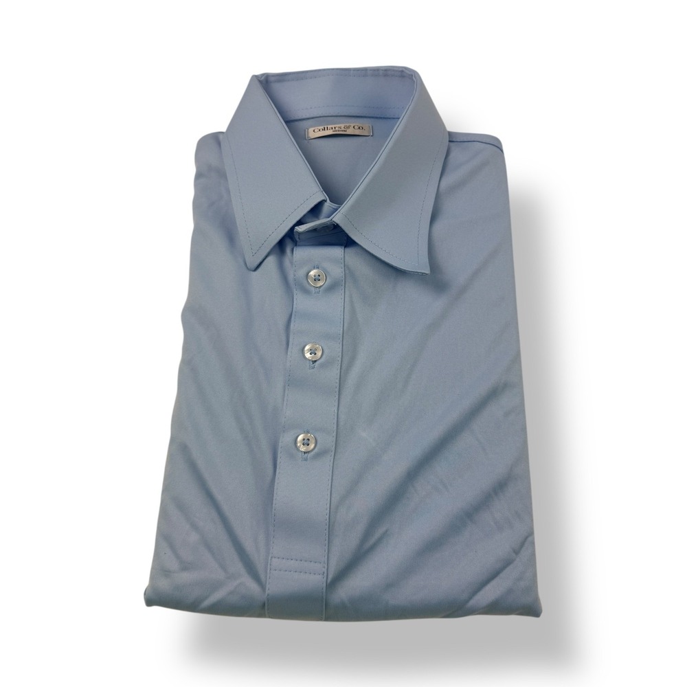 Collars & Co Mens Light Blue Polyester Dress Collar Polo Shirt Size Medium LNWOT